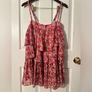 FP ONE Free People Pink Multi Floral Baby Doll Tiered Layers MED Spaghetti Strap